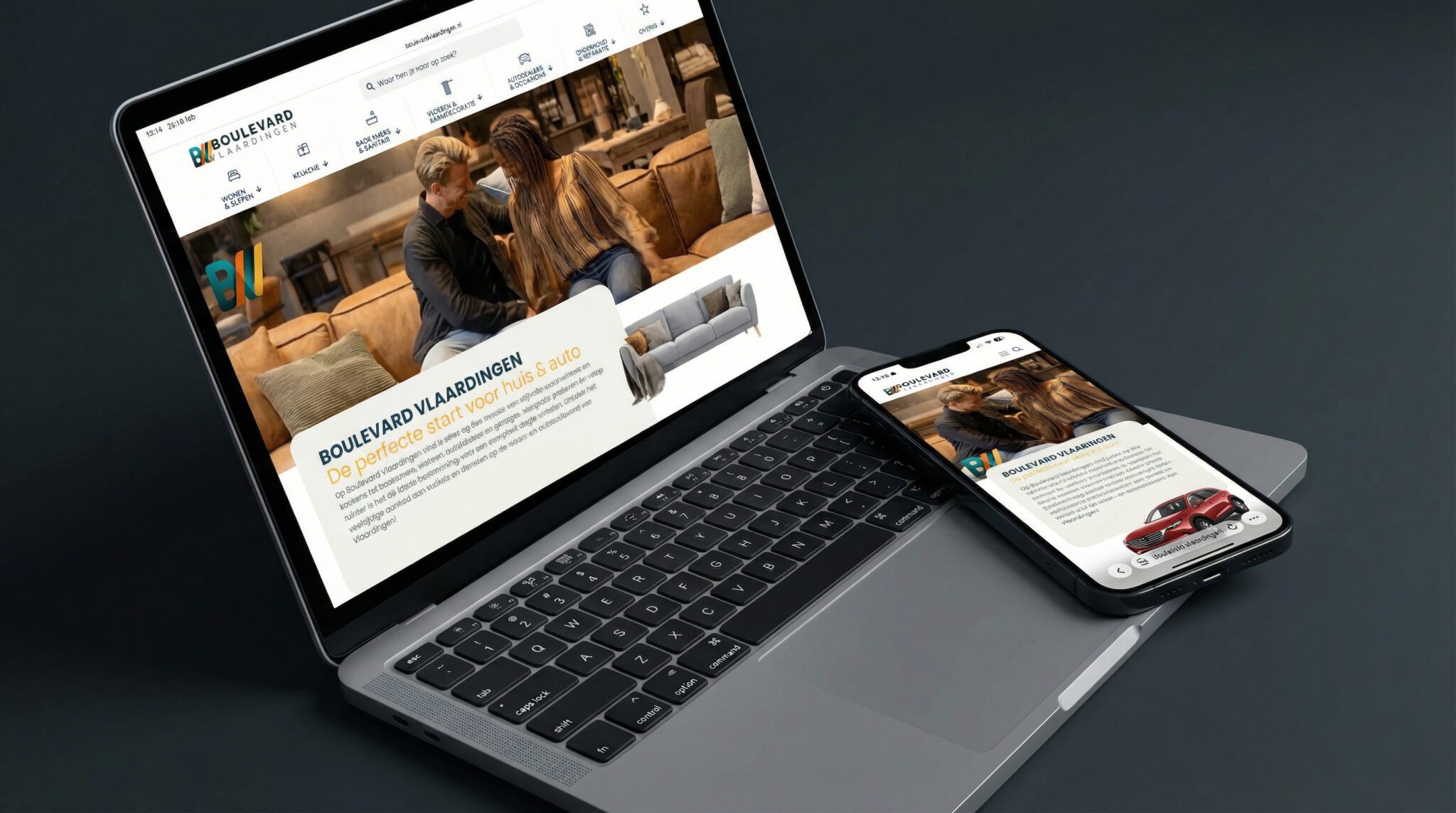 Website presentatie op laptop scherm - melange-design.nl