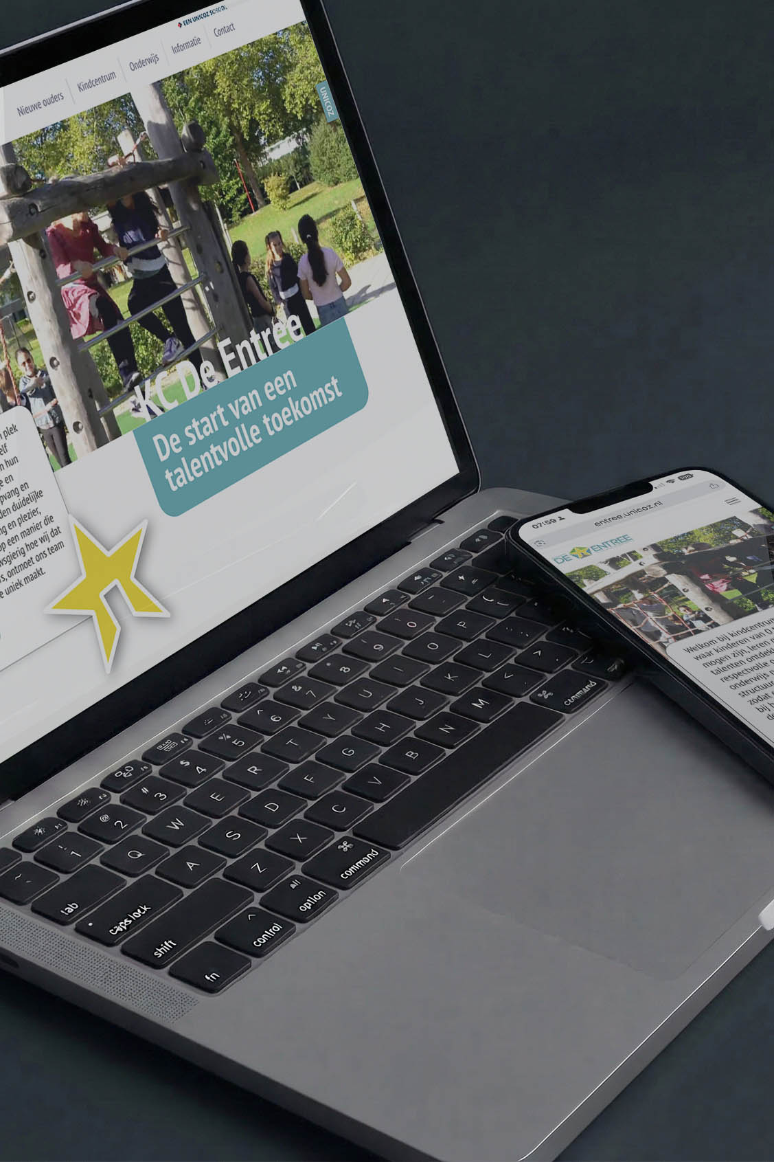 Website ontwerp Kindcentrum De Entree op laptop en iPhone - melange-design.nl