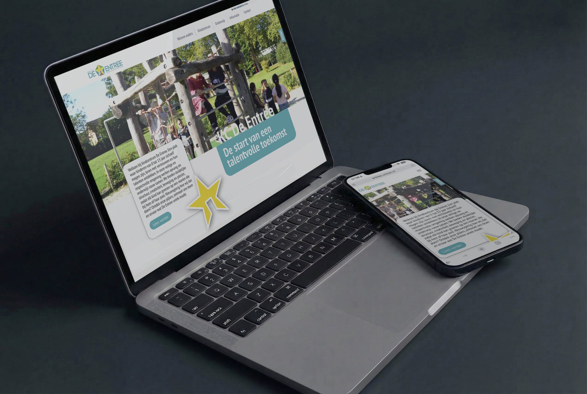 Website ontwerp Kindcentrum De Entree op laptop en iPhone - melange-design.nl