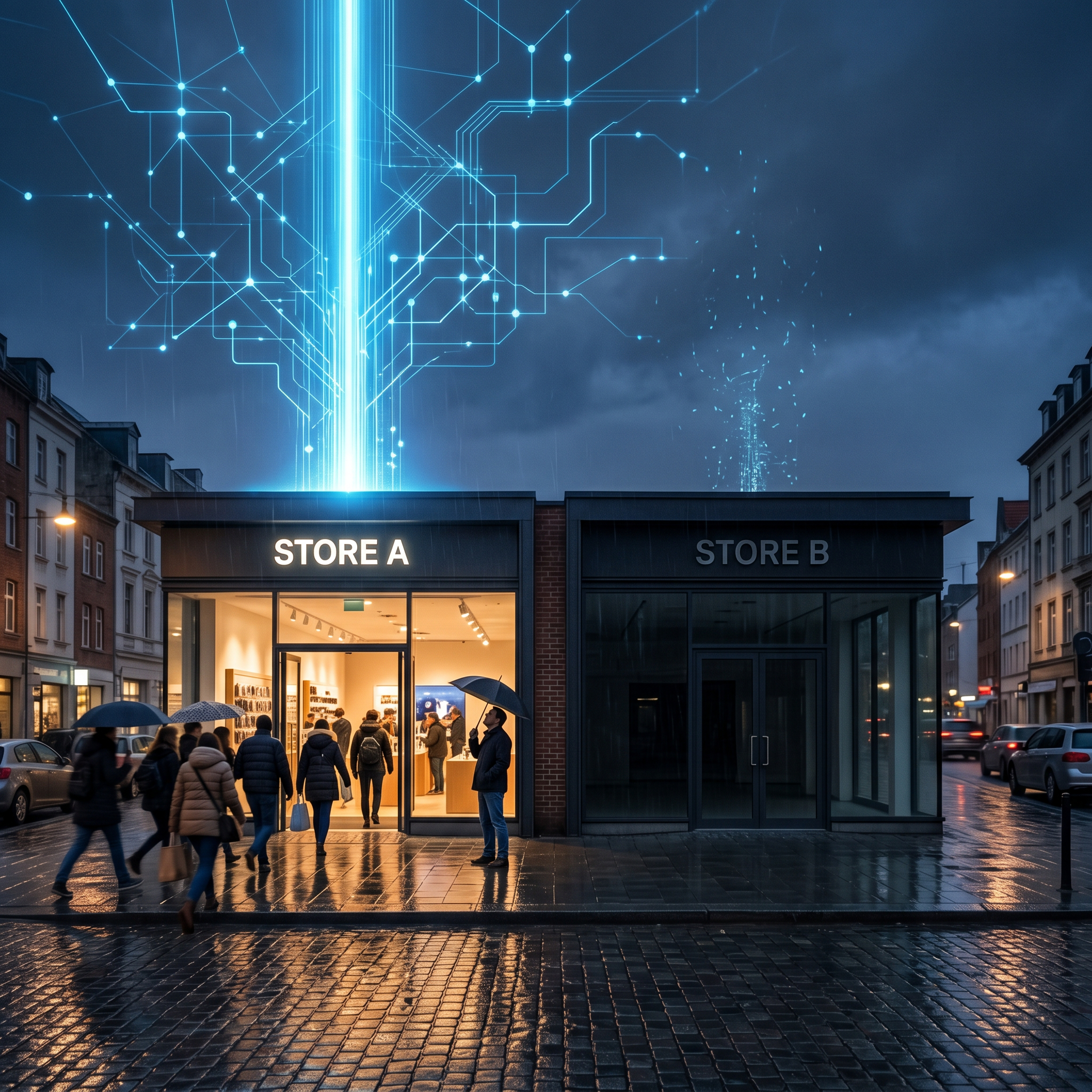 Twee identieke winkels naast elkaar, eentje wordt gevonden door betere SEO en schema-markup