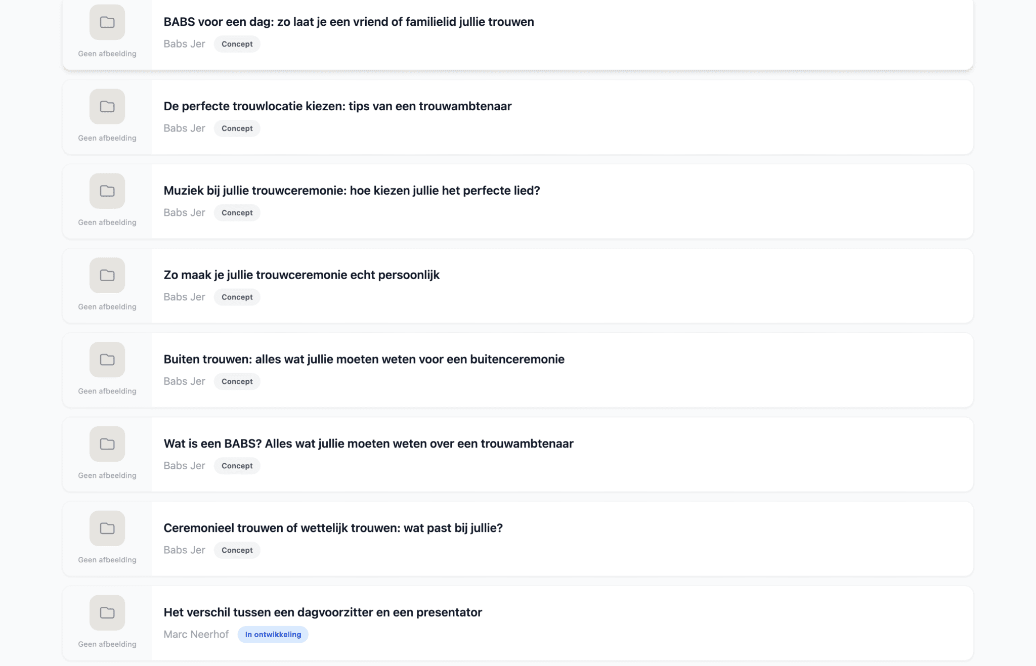 Overzicht van alle blogartikelen met statuslabels