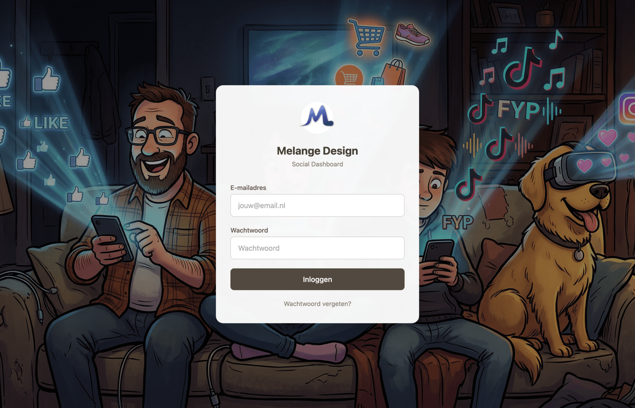 Inlogscherm van het Melange Design Social Dashboard