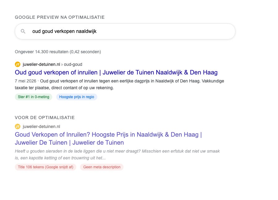 Vergelijking Google preview voor en na de optimalisatie