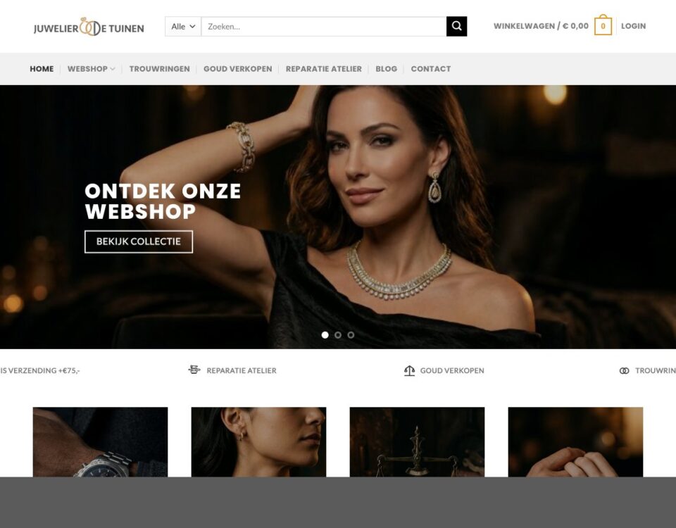 Homepage hero met luxe horloges-banner na SEO en footer optimalisatie