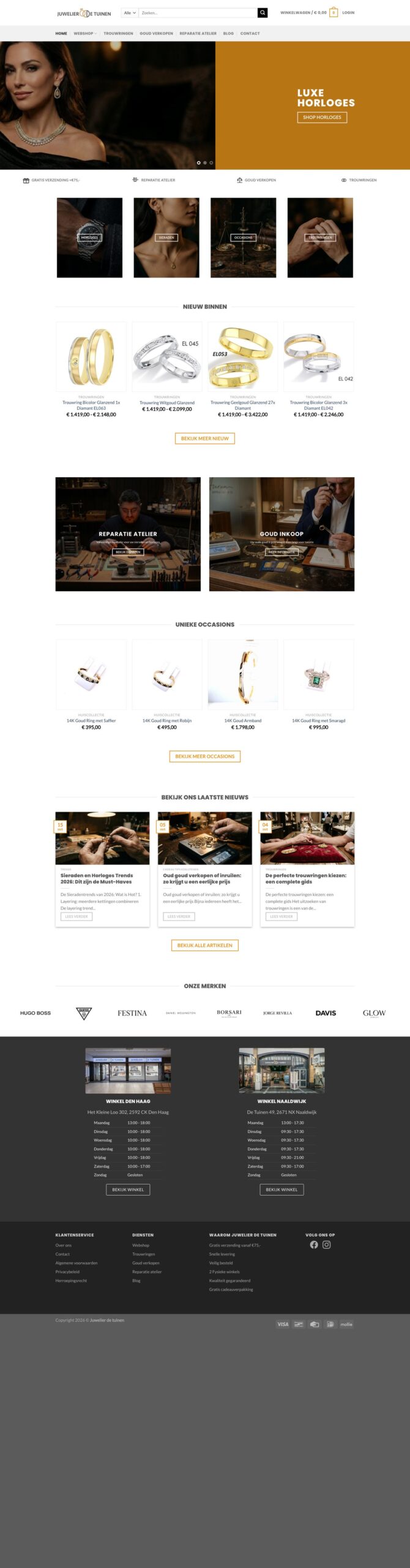Schermafbeelding van de volledige homepage van juwelier-detuinen.nl