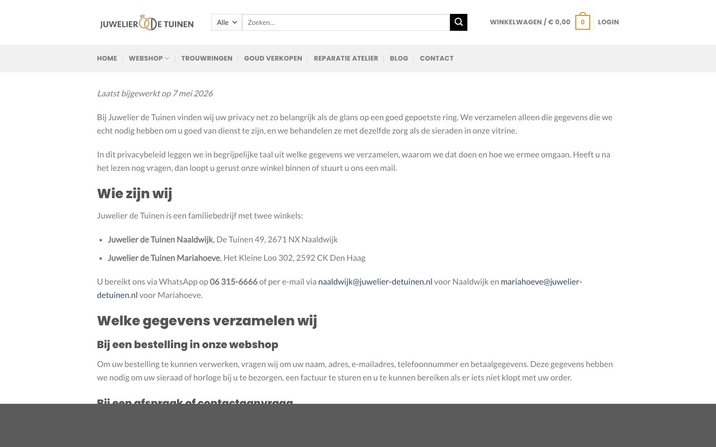 Nieuwe pagina /privacy-beleid/ live op juwelier-detuinen.nl