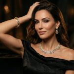 Model met gouden oorbellen en collier van Juwelier de Tuinen