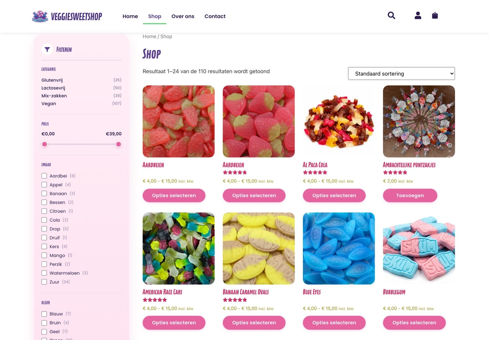 Shoppagina van VeggieSweetshop met filters en honderden producten