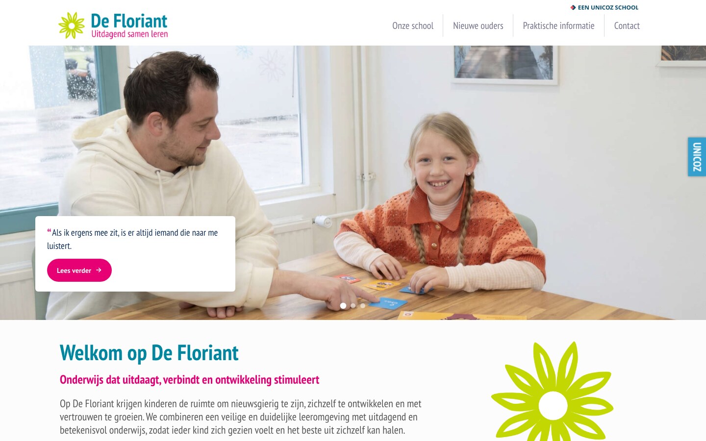 Homepage van de nieuwe website van IKC Floriant in Zoetermeer