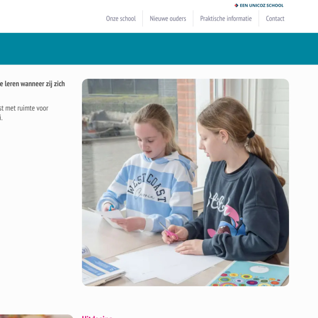 Twee leerlingen van IKC Floriant op de pagina met de vijf kernwaarden