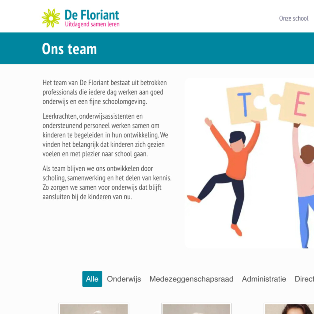 Teampagina van IKC Floriant met filter op functie