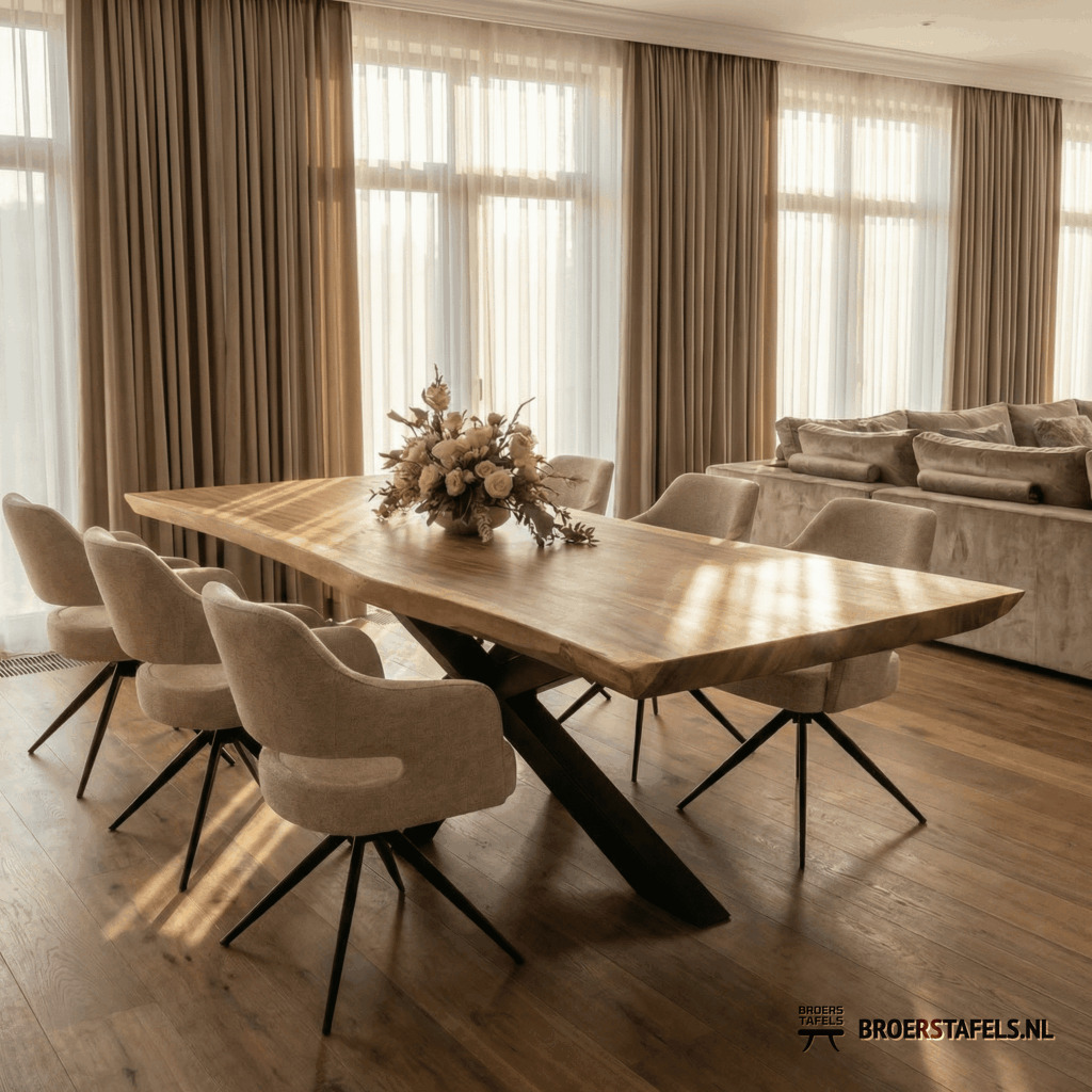 Suar eettafel uit de gezamenlijke tafelcollectie van Broers Tafels en Grotetafel.nl