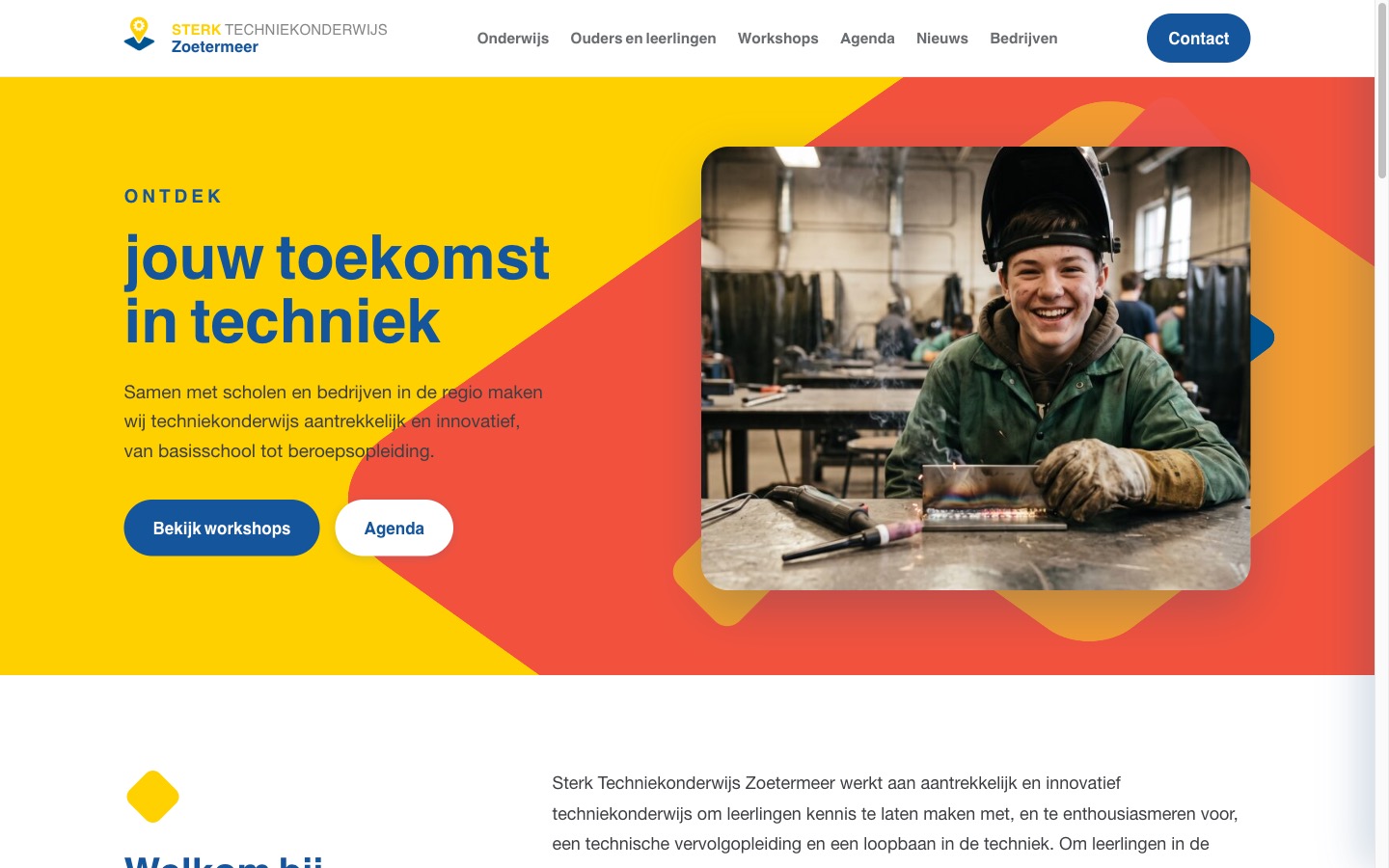 Nieuwe homepage van STO Zoetermeer met een leerling aan het lassen
