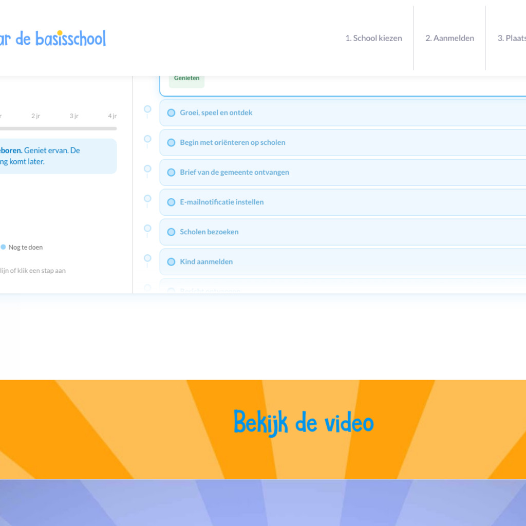 Interactieve tijdlijn met stap e-mailnotificatie instellen op de website van basisschool Zonaarde